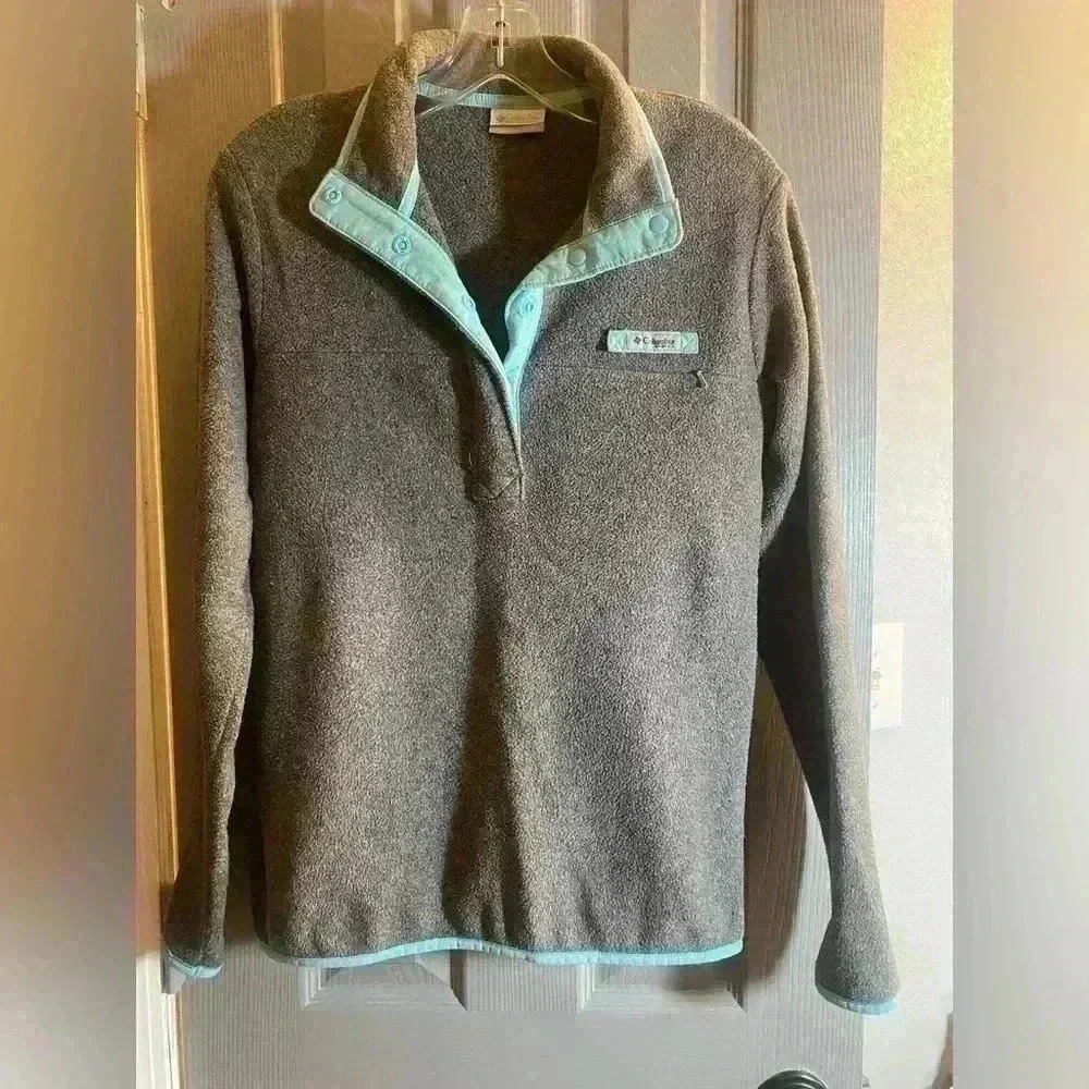 Women’s Columbia PFG Fleece pullover gray & mint green size small